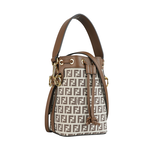 FENDI MON TRESOR FF LOGO 滿版標誌布質二用迷你水桶包/棕色, , large