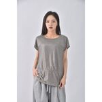 (S) michel klein質感亞麻條紋灰色短袖上衣二手衣, , large