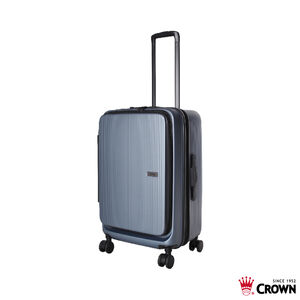 【CROWN 皇冠】C-F1910 25吋前開霧面拉鍊拉桿箱-灰藍色