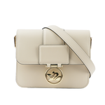 LONGCHAMP S號 BOX-TROT 滑面小牛皮翻蓋斜背包/白紙色, , large