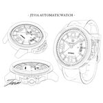 elegantsis JT55A 復古潮流機械腕錶-黑x金框/44mm ELJT55A-NB03LC, , large