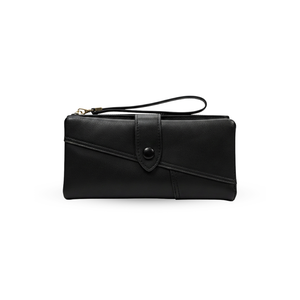 Soir&eacute;e  典雅對折長夾-黑色 多卡位收納 人氣女用皮夾 女夾鈔票卡片零錢收納包