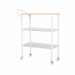【Y HOUSE】60x30x90cm (including handle + wheel height) wooden top three-layer trolley storage trolley- white, , large