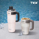 【TKK】T-One 彈蓋冰壩杯 316不鏽鋼x陶瓷噴塗 直飲+吸管 保冰保溫 運動隨身杯 800ML(握把式)-沙丘咖, , large