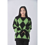 (F) lagua gem菱格紋綠色長袖上衣二手衣, , large