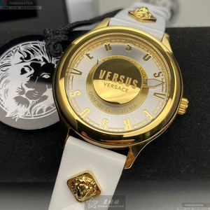 [星晴錶業]VERSUS VERSACE手錶,40mm,VV00313白色錶面金色錶殼白真皮皮革錶帶款
