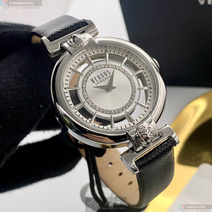 [星晴錶業]VERSUS VERSACE手錶,36mm,VV00017銀色錶面銀錶殼深黑色真皮皮革錶帶款