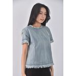 (S) mayson grey丹寧牛仔質感棉質藍色短袖上衣二手衣, , large