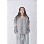(XL) imoda棉質V領灰色長袖上衣二手衣, , large