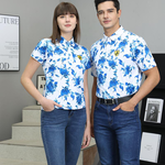 【FALALI】Short-sleeved cooling polo shirt - Men's (blue flower) , , large