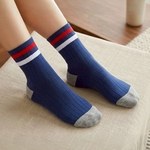 Kaimei Cotton | 8-Pack Random Colors - Classic Ribbed Crew Socks: Preppy Style Cotton Socks (22-26cm), , large