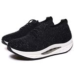 HANG TEN專利足弓氣墊鞋 女鞋 休閒鞋 保庇天后 王彩樺代言 針織 彈力 美腿 水鑽 透氣 排濕 減壓鞋墊 曜黑, , large