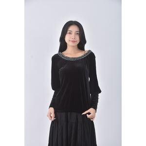 (S) wanko質感圓領黑色長袖上衣二手衣