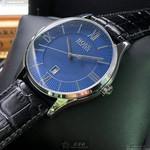 [星晴錶業]BOSS手錶,42mm,HB1513553寶藍色錶面銀錶殼深黑色真皮皮革錶帶款, , large