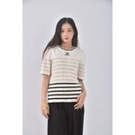 (S) jetezo質感棉質條紋杏色短袖上衣二手衣, , large