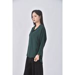 (L) liville質感棉質V領綠色長袖上衣二手衣, , large