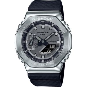 CASIO 卡西歐 G-SHOCK 八角 金屬錶殼 雙顯手錶-百搭銀灰 GM-2100-1A