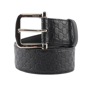 GUCCI 金色GG Logo 帆布及皮革雙面可用皮帶 85cm/米色/黑色