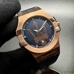 [星晴錶業]MASERATI手錶,42mm,R8851108027寶藍色錶面玫瑰金錶殼寶藍真皮皮革錶帶款, , large