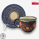 【SOLO Vintage】Cerraf Polish Pottery 200ml Coffee Cup + Saucer Set Banquet of Elegant Red Series Made in Poland, , large