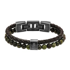 【快速出貨】法國 ROCHET Karma系列 綠碧玉 皮革編織男士手環 HB562208