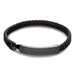 Calvin Klein CK Iconic for Him 黑色皮編織手環 情人節送禮推薦 35000406, , large