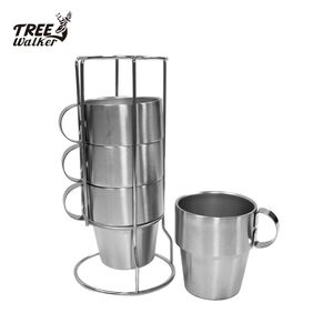 【Treewalker露遊】304不銹鋼咖啡杯(含架)4入