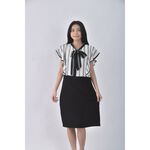 (L) fine illusion質感拼接黑色洋裝二手衣, , large