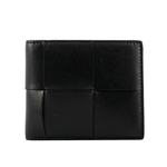 BOTTEGA VENETA 新款小牛皮大格編織對開6卡短夾/黑色, , large