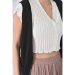 (M) 羊毛假兩件拼接背心黑色罩衫二手衣, , large