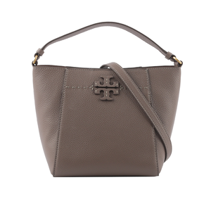 TORY BURCH McGRAW 荔枝皮革小型水桶包/象灰色