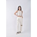 (M) 高腰丹寧牛仔質感貼鑽杏色長褲二手衣, , large