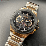[星晴錶業]BOSS手錶,46mm,HB1513358黑色錶面黑金錶殼金銀相間精鋼錶帶款, , large