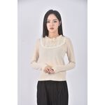 (S) so nice質感羊毛木耳邊領口杏色長袖上衣二手衣, , large