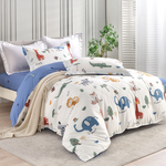 【Betrise】Animal Kingdom | Environmentally friendly printing and dyeing anti-mite and antibacterial 100% combed cotton dual-purpose quilt and bed sheet set - double, , large