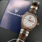 [星晴錶業]MASERATI手錶,30mm,R8853100504白色錶面玫瑰金錶殼金銀相間精鋼錶帶款, , large