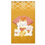 日本製【コスモ】長門簾《招財貓福扇》幸運黃, , large