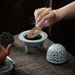 【A&R】招財開運 青瓷祥雲三足鼎 荷影香爐, , large