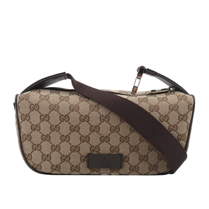 GUCCI GG Logo 緹花布及皮革腰包/胸口包/咖啡色