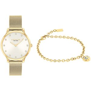 COACH Chelsea 香檳金米蘭帶女錶 愛心手鍊套組 CO14000109