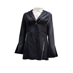 TOORDER黑色前開衩修身喇叭袖外套