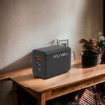 65W三孔PD快充頭【黑色/白色】寶利威爾 POLYWELL 雙USB-C+USB-A 充電頭 GaN氮化鎵 BSMI認證 充電器, , large