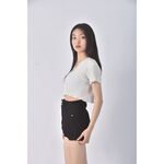 (S) newdu高腰丹寧牛仔質感黑色短褲二手衣, , large