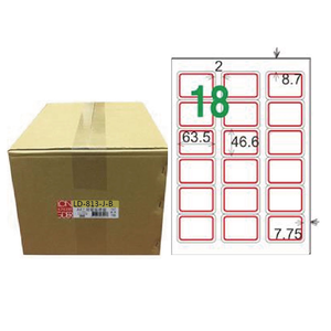【龍德】LONGDER 三用電腦標籤 A4 18格 圓角46.6*63.5mm紅框1000張/箱 LD-813-J-B(適用雷射、噴墨、影印)
