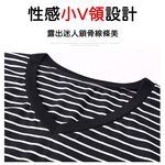 大尺碼-條紋 V領 T恤-黑-0101144, , large