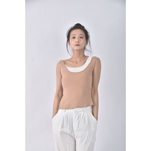 (S) 【安于晴Charlene私服】yuyu質感假兩件棕色上衣二手衣