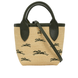 LONGCHAMP XS號 LE PANIER PLIAGE 滿版草編迷你二用包/卡其綠