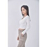 (S) luck修身短版低胸白色長袖上衣二手衣, , large