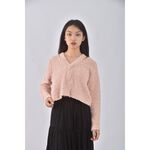(M) knitpia韓牌質感修身短版V領粉色長袖上衣二手衣, , large