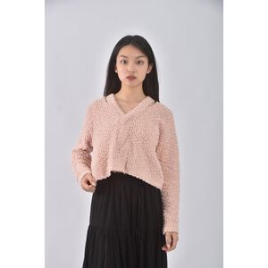 (M) knitpia韓牌質感修身短版V領粉色長袖上衣二手衣